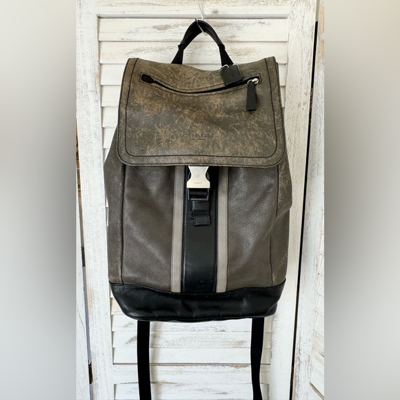COACH HERITAGE SPORT LEATHER BACKPACK Brown/Gray/Black Distressed - Picture 4 of 14